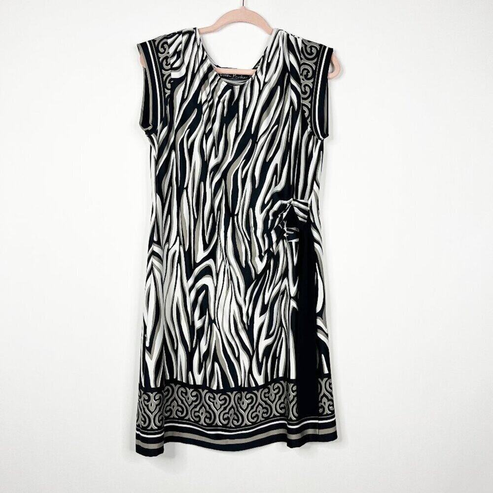 2/$30 Ellen Parker Zebra Print Dress Sleeveless Ruched Side Large #8864